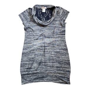 Bongo Womens Fitted Tunic Sweater Size XL Blue Cowl Neck Lace Back Lightweight